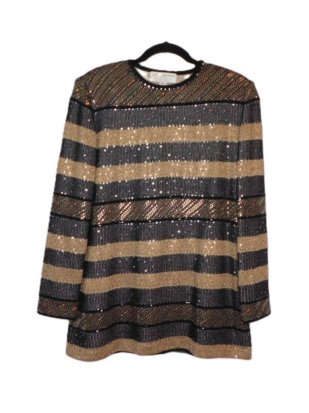 St. John Evening Vintage Black Brow Gold Striped Knit Sweater | Party | EUC | M